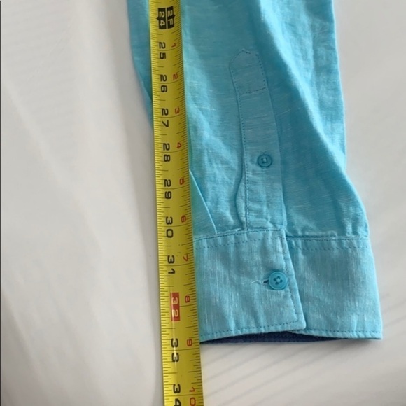 Artistry in Motion slim fit linen buttons down shirt size L teal blue - Picture 9 of 12